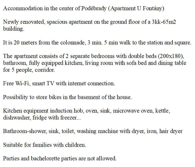 Apartman U Fontany Poděbrady Eksteriør billede